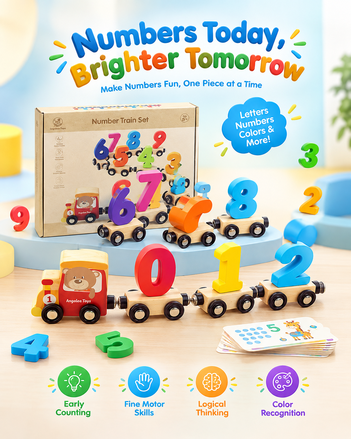 Wooden Digital Numbers Train Toy Kids Wood Set