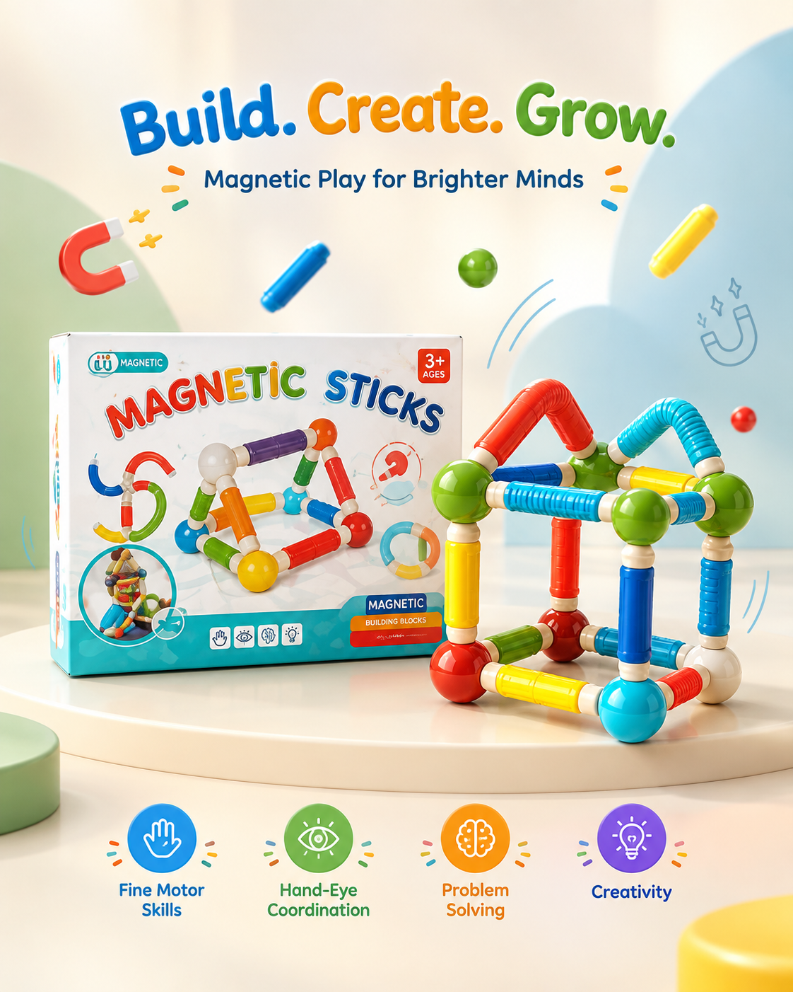 Magnetic Sticks and Tubes 3D Building Set